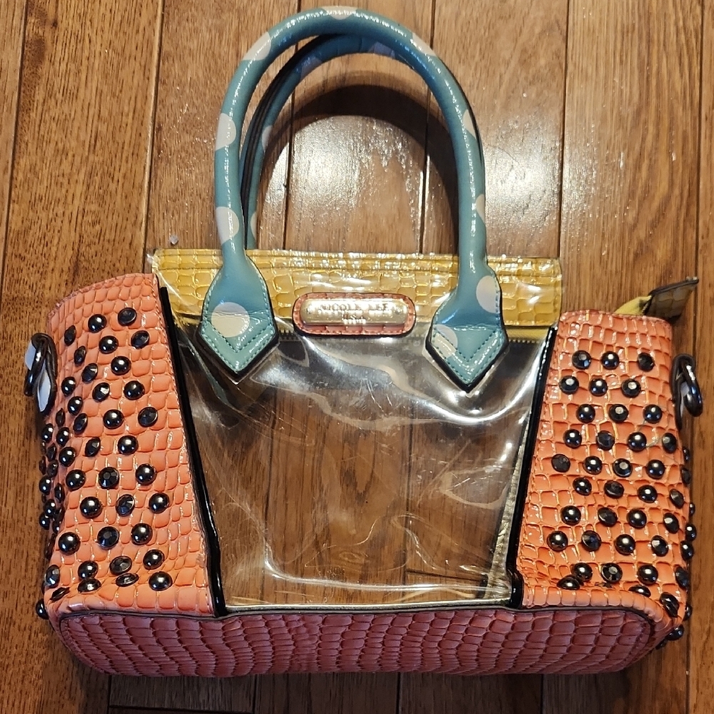 Nicole Lee USA Clear Vinyl Satchel Handbag Studded Colorblock Purse